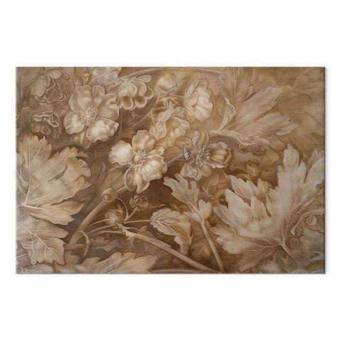 Obraz - Ornamenty kwiatowe rzeźbione w delikatnych odcieniach sepii i brązu 90x60 Standard