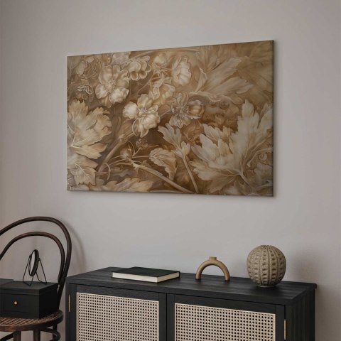 Obraz - Ornamenty kwiatowe rzeźbione w delikatnych odcieniach sepii i brązu 90x60 Standard