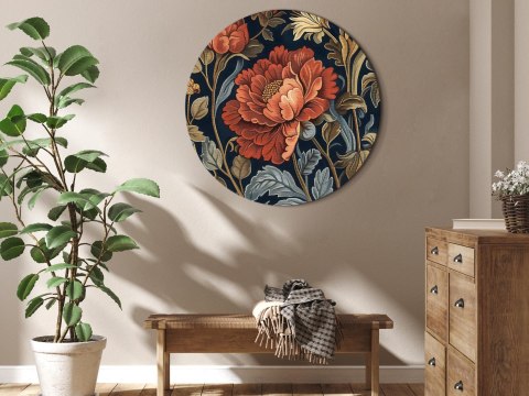 Obraz okrągły - Gobelinowe wielkie kwiaty: retro motyw florystyczny w stylu kilimu 40x40