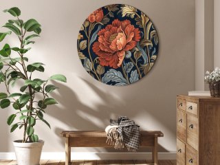 Obraz okrągły - Gobelinowe wielkie kwiaty: retro motyw florystyczny w stylu kilimu 80x80