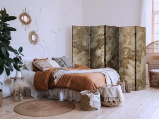 Parawan - Ornamenty kwiatowe rzeźbione w delikatnych odcieniach sepii i brązu 225x172 Dwustronny