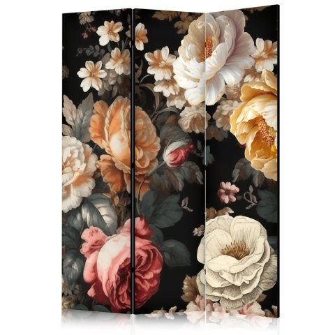 Parawan - Florystyka w stylu vintage - ogrom kolorowych kwiatów na czarnym tle 135x172 Akustyczny
