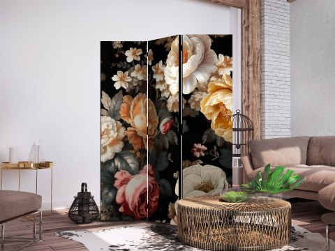 Parawan - Florystyka w stylu vintage - ogrom kolorowych kwiatów na czarnym tle 135x172 Akustyczny