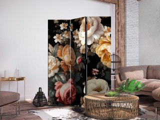 Parawan - Florystyka w stylu vintage - ogrom kolorowych kwiatów na czarnym tle 135x172 Dwustronny