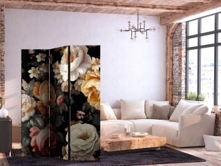 Parawan - Florystyka w stylu vintage - ogrom kolorowych kwiatów na czarnym tle 135x172 Jednostronny