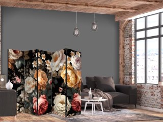 Parawan - Florystyka w stylu vintage - ogrom kolorowych kwiatów na czarnym tle 225x172 Jednostronny