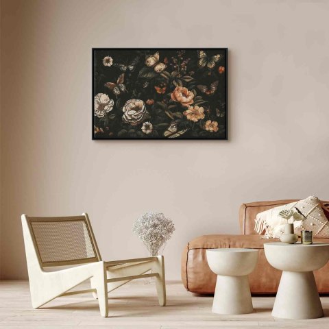 Obraz - Rustykalny ogród 90x60 W ramie drewnianej czarnej
