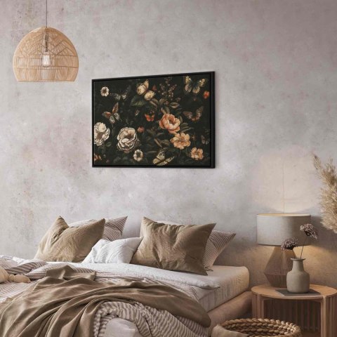 Obraz - Rustykalny ogród 90x60 W ramie drewnianej czarnej