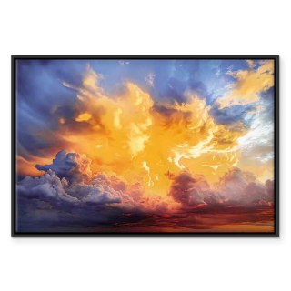 Obraz - Piękny zachód słońca - chmury w ciepłych odcieniach 120x80 W ramie drewnianej czarnej