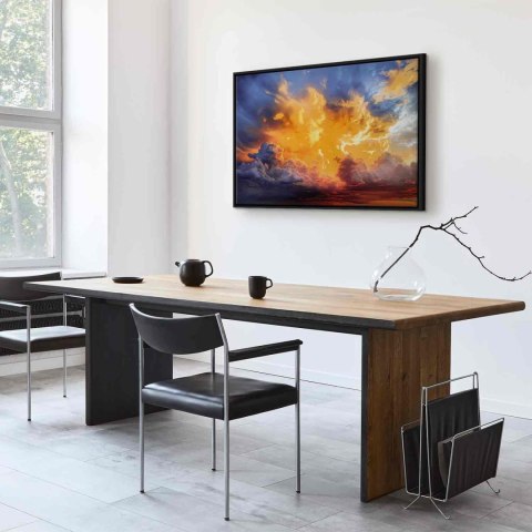 Obraz - Piękny zachód słońca - chmury w ciepłych odcieniach 120x80 W ramie drewnianej czarnej