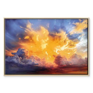 Obraz - Piękny zachód słońca - chmury w ciepłych odcieniach 90x60 W ramie drewnianej naturalnej