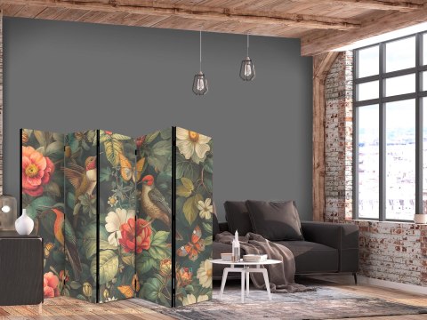 Parawan - W ogrodzie botanicznym - kwiaty ptaki i motyle - barwna ilustracja 225x172 Dwustronny