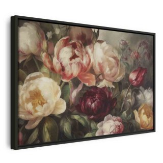 Obraz - Charyzmatyczne piwonie 90x60 W ramie drewnianej czarnej