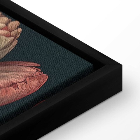 Obraz - Kwiaty na turkusowym tle 60x40 W ramie drewnianej czarnej