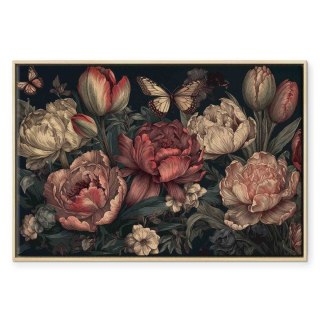 Obraz - Kwiaty na turkusowym tle 60x40 W ramie drewnianej naturalnej
