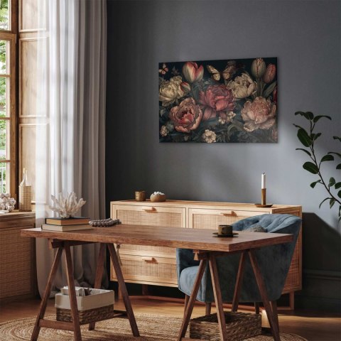 Obraz - Kwiaty na turkusowym tle 90x60 Standard