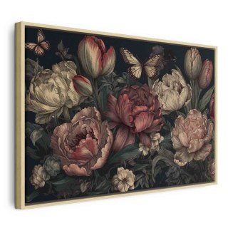 Obraz - Kwiaty na turkusowym tle 90x60 W ramie drewnianej naturalnej