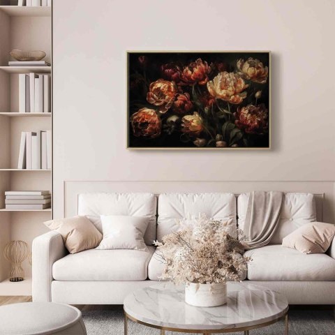Obraz - Kwitnące tulipany 120x80 W ramie drewnianej naturalnej