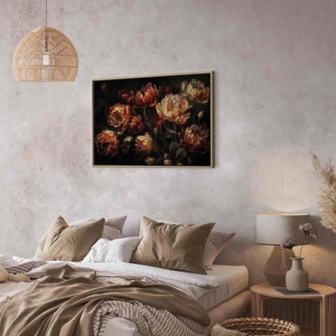 Obraz - Kwitnące tulipany 120x80 W ramie drewnianej naturalnej