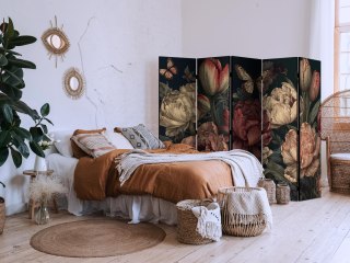 Parawan - Ilustracja florystyczna - okazałe pąki kwiatów na turkusowym tle 225x172 Jednostronny