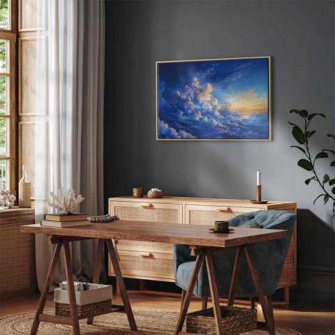 Obraz - Gdy niebo staje się płótnem: artystyczne dzieło natury w chmurach 120x80 W ramie drewnianej naturalnej