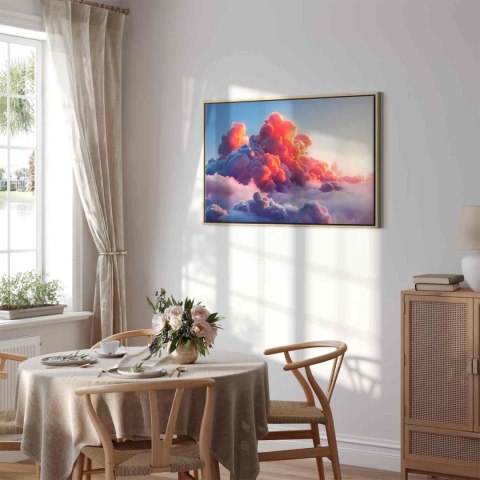 Obraz - Zmierzchowy spektakl: chmury w odcieniach różu i fioletu 120x80 W ramie drewnianej naturalnej