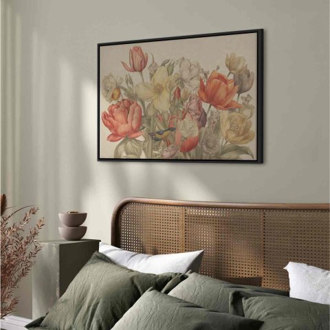 Obraz - Bukiet kwiatów na kremowym tle 60x40 W ramie drewnianej czarnej