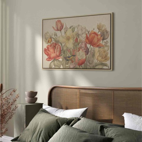 Obraz - Bukiet kwiatów na kremowym tle 60x40 W ramie drewnianej naturalnej