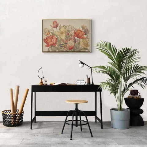 Obraz - Bukiet kwiatów na kremowym tle 60x40 W ramie drewnianej naturalnej