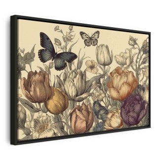 Obraz - Kolorowe tulipany na kremowym tle 60x40 W ramie drewnianej czarnej