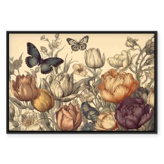 Obraz - Kolorowe tulipany na kremowym tle 90x60 W ramie drewnianej czarnej