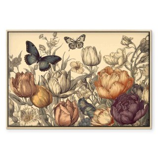 Obraz - Kolorowe tulipany na kremowym tle 90x60 W ramie drewnianej naturalnej