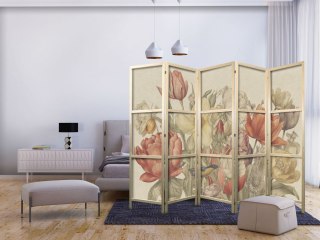 Parawan japoński - Bukiet z tulipanami - kolorowe kwiaty na jasnym tle - ilustracja 225x172