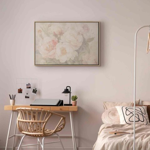 Obraz - Piwonie we mgle 120x80 W ramie drewnianej naturalnej