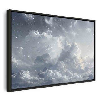 Obraz - Astralny spokój: Gwiazdy rozsypane nad delikatnymi chmurami 120x80 W ramie drewnianej czarnej