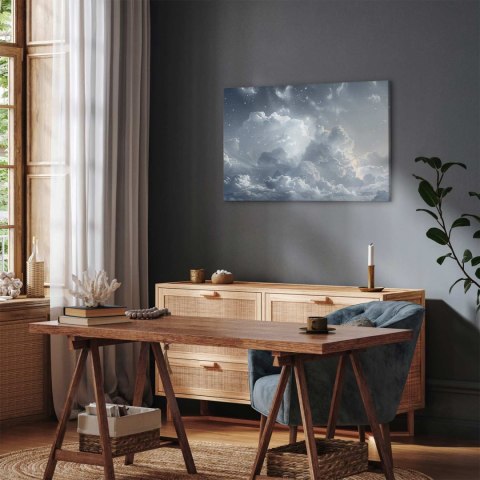 Obraz - Astralny spokój: Gwiazdy rozsypane nad delikatnymi chmurami 90x60 Standard