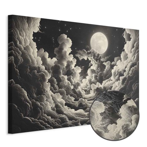 Obraz - Księżyc i gwiazdy śpiewające wśród wielkich chmur 30x20 Premium Print
