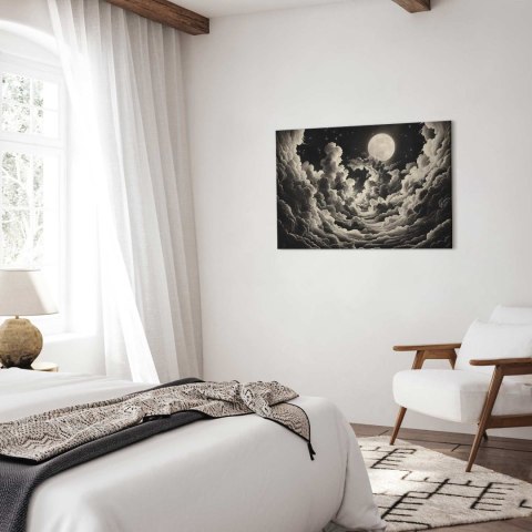 Obraz - Księżyc i gwiazdy śpiewające wśród wielkich chmur 30x20 Premium Print