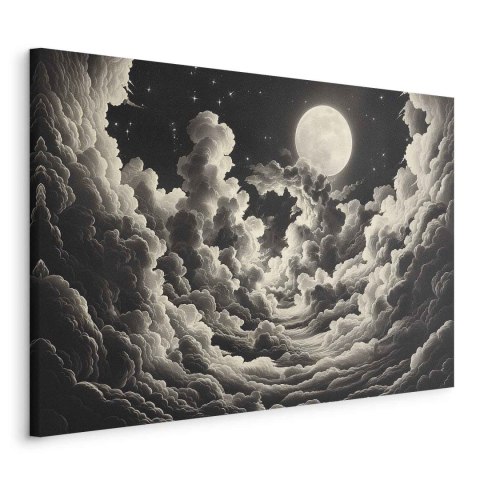 Obraz - Księżyc i gwiazdy śpiewające wśród wielkich chmur 90x60 Standard