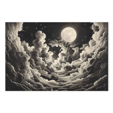 Obraz - Księżyc i gwiazdy śpiewające wśród wielkich chmur 90x60 Standard