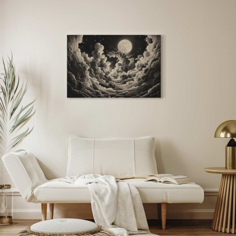 Obraz - Księżyc i gwiazdy śpiewające wśród wielkich chmur 90x60 Standard