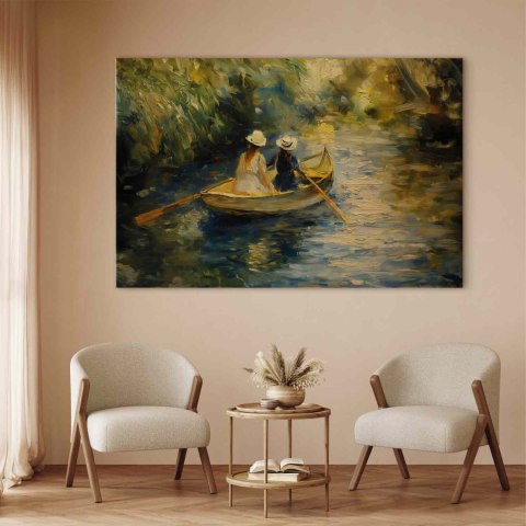 Obraz XXL - Przeprawa łódką - obraz dwóch kobiet płynących łódką na rzece 160x107