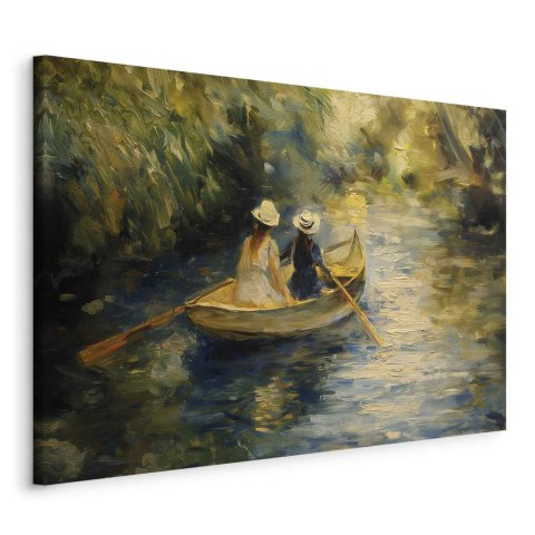 Obraz XXL - Przeprawa łódką - obraz dwóch kobiet płynących łódką na rzece 200x133