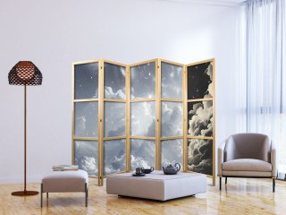 Parawan japoński - Astralny spokój: Gwiazdy rozsypane nad delikatnymi chmurami 225x172