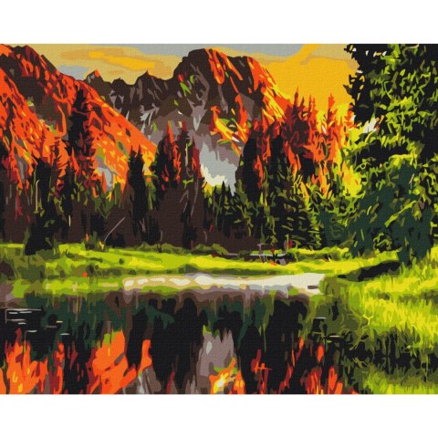 Obraz do samodzielnego malowania - Górska dolina o zachodzie słońca 50x40