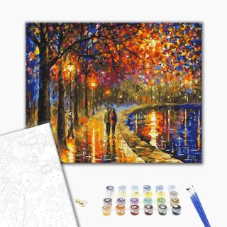 Obraz do samodzielnego malowania - Jesienny spacer w świetle latarni 50x40