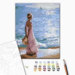 Obraz do samodzielnego malowania - Kobieta zapatrzona w morze 40x50