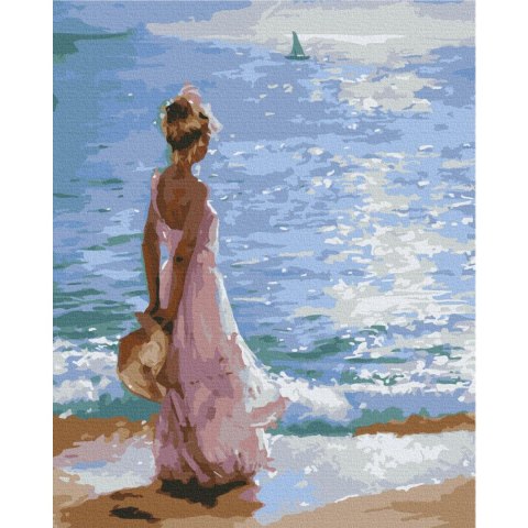 Obraz do samodzielnego malowania - Kobieta zapatrzona w morze 40x50