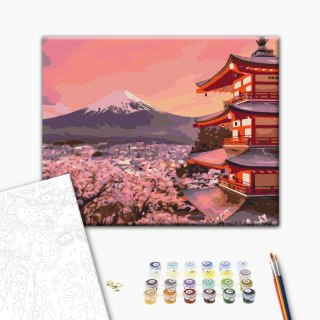 Obraz do samodzielnego malowania - Świątynia na tle Fuji 50x40