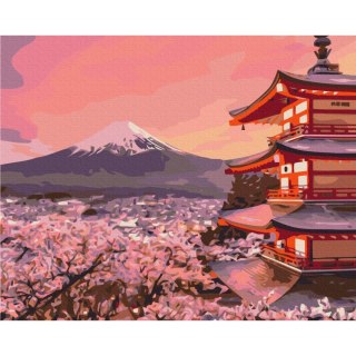 Obraz do samodzielnego malowania - Świątynia na tle Fuji 50x40